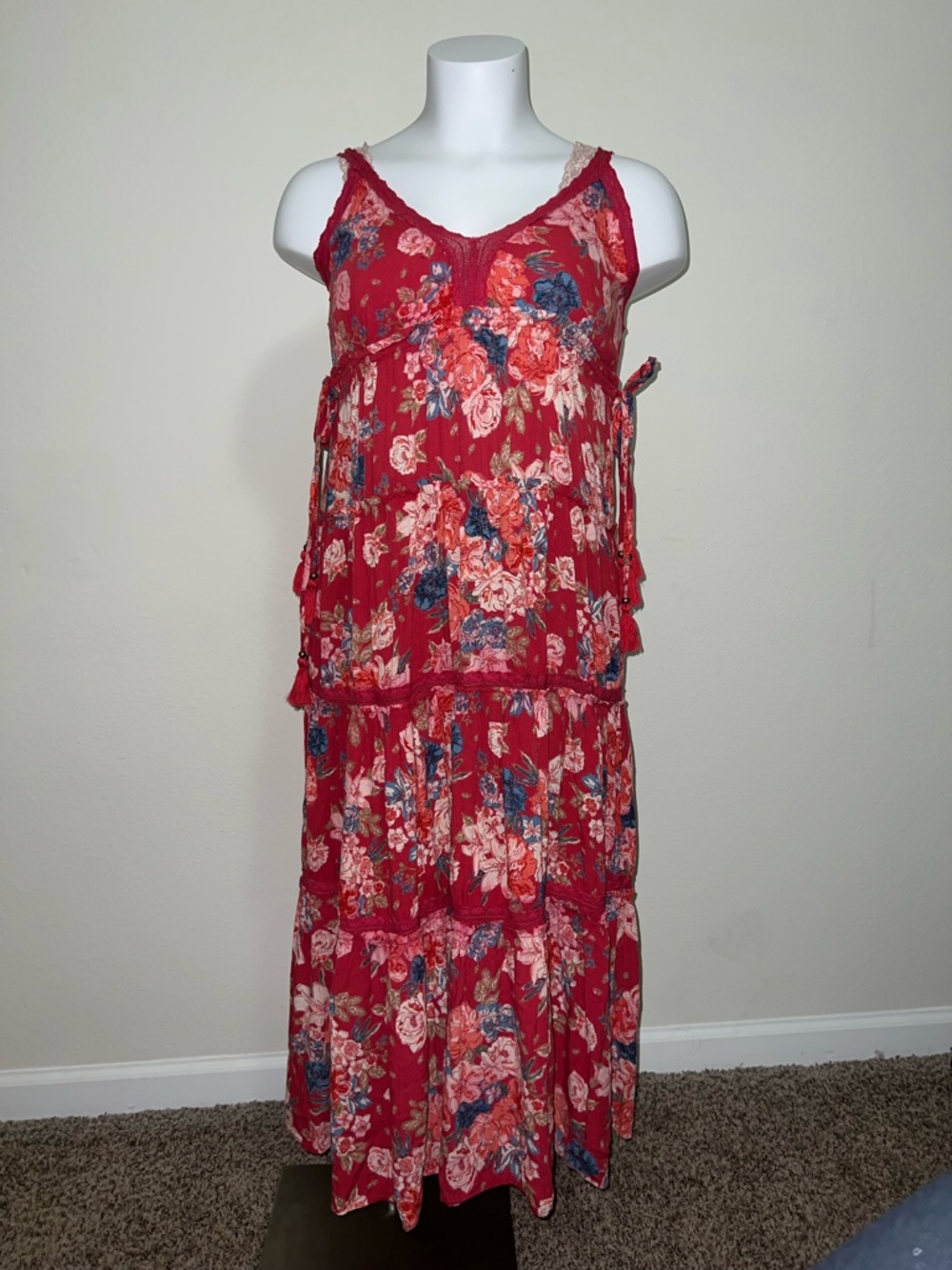 Angie Red Floral Tiered Maxi Dress